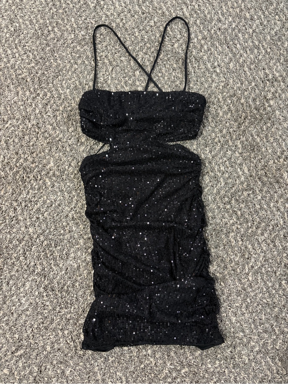 Hello Molly Black Sequin Cutout Mini Dress with Crisscross Straps